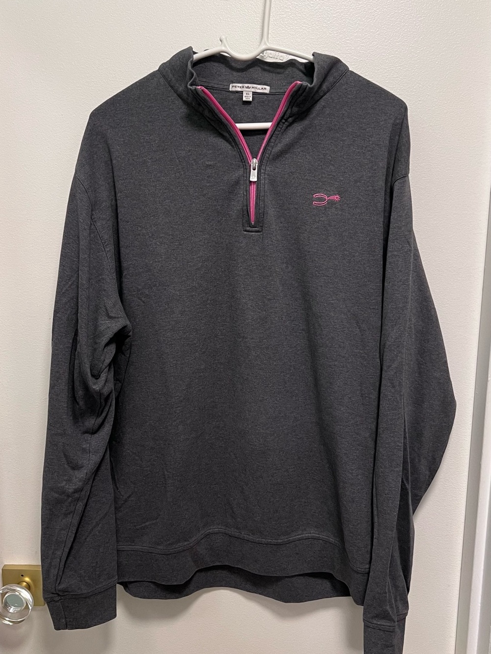 Peter Millar Charcoal Half-Zip Sweater with Pink Accent